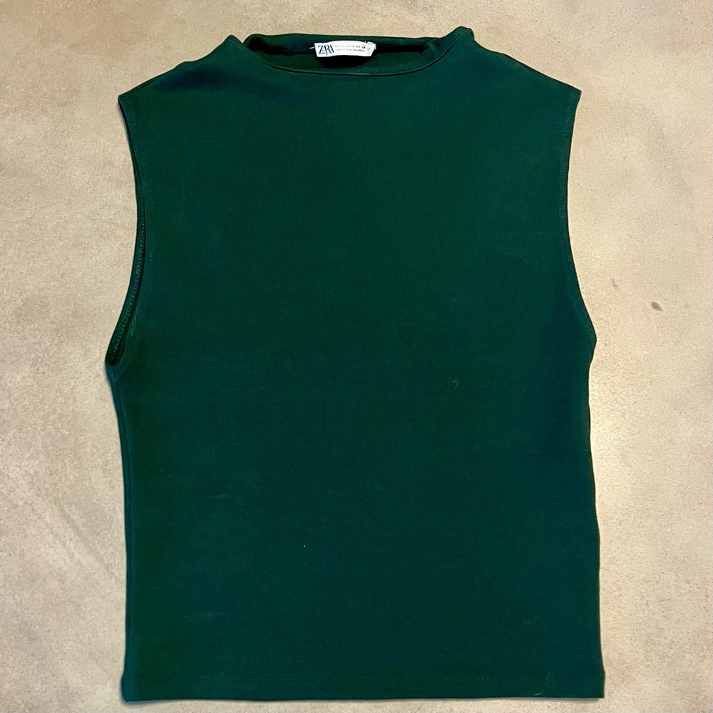 ZARA Forest Green Sleeveless Mock Neck Top